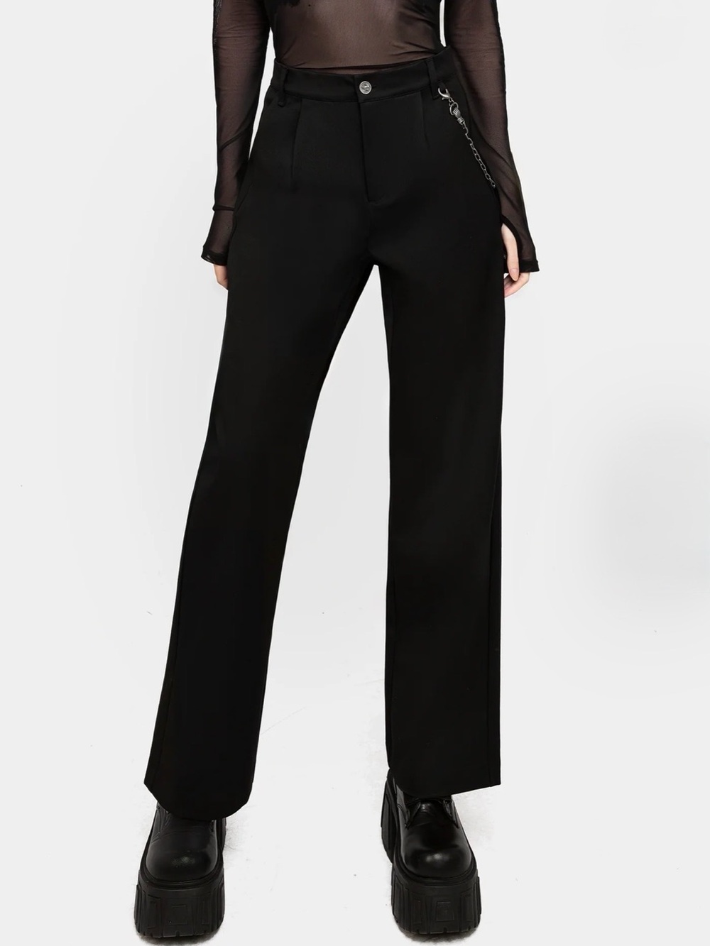 Disturbia Black Tailored Trousers with Silver Chain - Picture 6 of 6